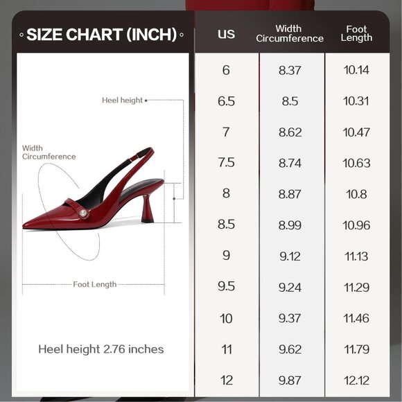 Ronilurn Women Burgundy Kitten Closed Pointed Toe Slingback Low Heel Pumps - Picture 8 of 8